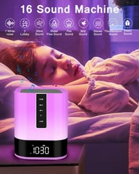 WamGra Bluetooth hangszórós éjjeli lámpa gyermek ébresztőórával, fehér zaj készülékkel, érintéses fényerőszabályzással, 48 RGB LED, fehér 4