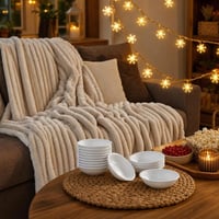 Kuckómozi plédcsomag: flanel takaró + 12 db desszerttálka + 6 m elemes LED fényfüzér, időzítővel 1