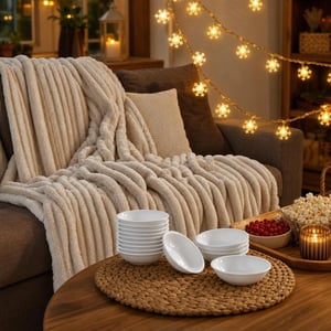 Set za kućno kino: flanelska deka + 12 zdjelica za desert + 6m LED lampice s timerom