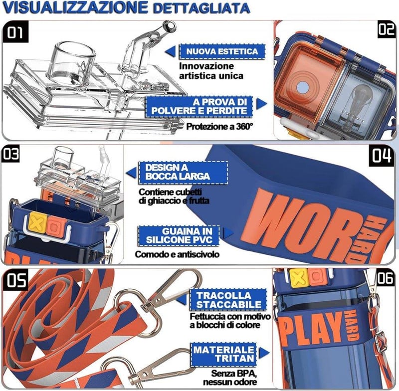 JEKSSTB Kék Gyerek Kulacs 520 ml - Praktikus Méretű Ivópalack