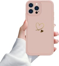 iPhone 13 Pro Max rózsaszín szilikon tok arany szívecskékkel, ütésálló 1