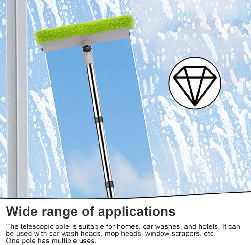 SRJQXH Teleszkópos Nyél Rozsdamentes Acélból - 147 cm Hosszabbítható Tisztítórúd Ablakhoz, Otthonba, Hotelbe - Állítható Méretű Takarító Esz