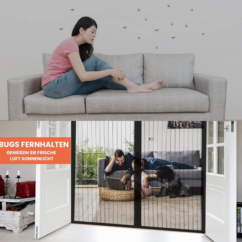 DIKER Mágneses Szúnyogháló Ajtó 100x230cm Fekete Rovarháló Fúrás Nélkül - 100 x 230 cm, Black