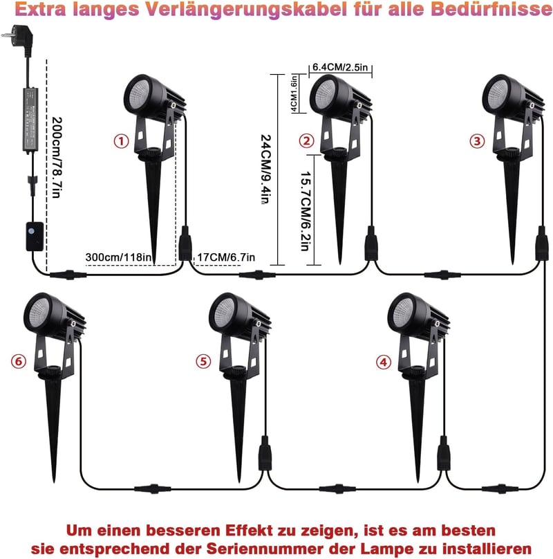 beek RGB Kerti Lámpa Szett 6db - Távirányítós LED Spotlámpa Földbe Szúrható Tüskével, IP65 Vízálló Kültéri Világítás Kerthez, Fákhoz, Partik