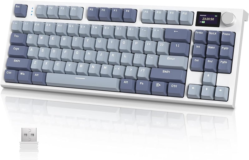 VGN GAMEPOWER K86 Mechanikus Gamer Billentyűzet, 75% TKL, RGB Háttérvilágítás, Vezeték Nélküli/Bluetooth/USB-C, Színes Kijelző, Hot Swap, Li