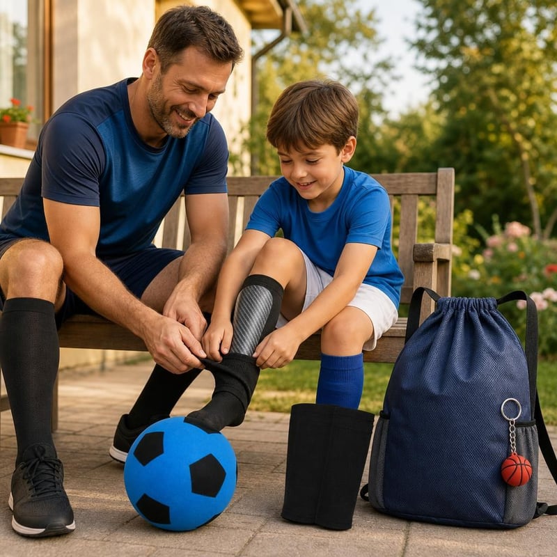 Nogometni početni set: štitnici + kompresijske čarape + mekana lopta + sportski ruksak