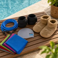 Pachet confort aqua gym: 3m centură rezistență + 2x2kg greutăți + cască silicon + papuci încălzire 1