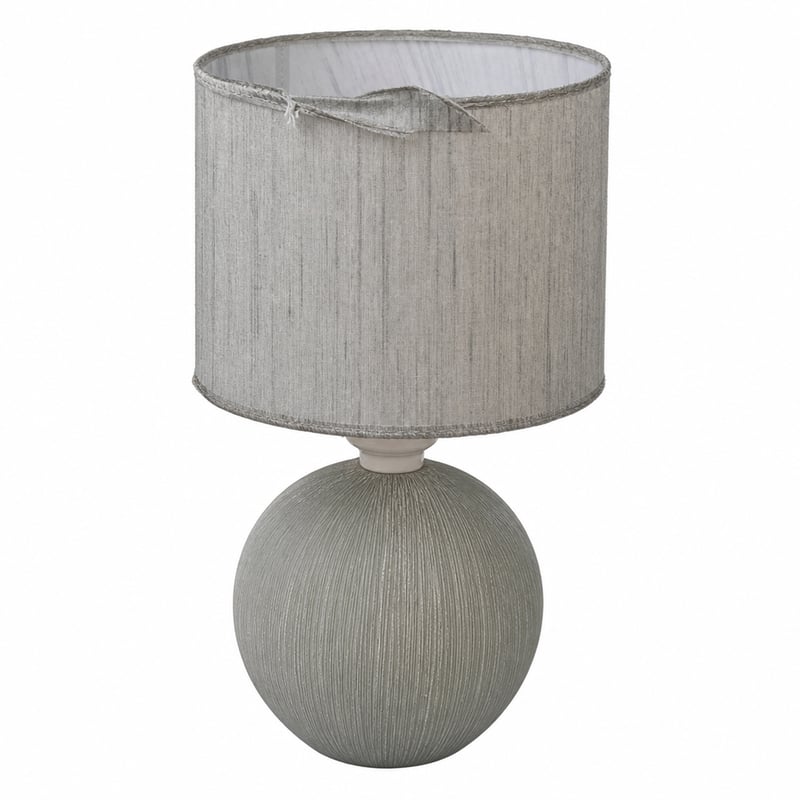 Lampă de masă Lucide RAMZI - Bază din ceramică gri, abajur textil - Ø 18 cm - E14 — învelișul textil al abajurului este deteriorat (produs utilizat)