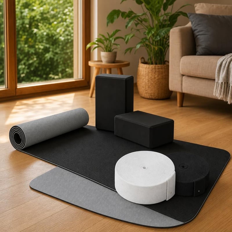 Yoga set za opuštanje: 1× joga prostirka 8 mm + 2× joga blok + 2×10 m elastična traka