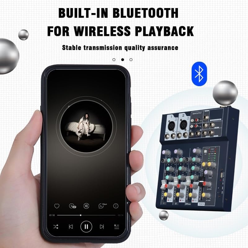 Weymic F7 Professzionális Keverőpult 7 Csatornával - USB Audio Interfész, Sztereó Hangszínszabályzó DJ, Színpad, Karaoke Használatra