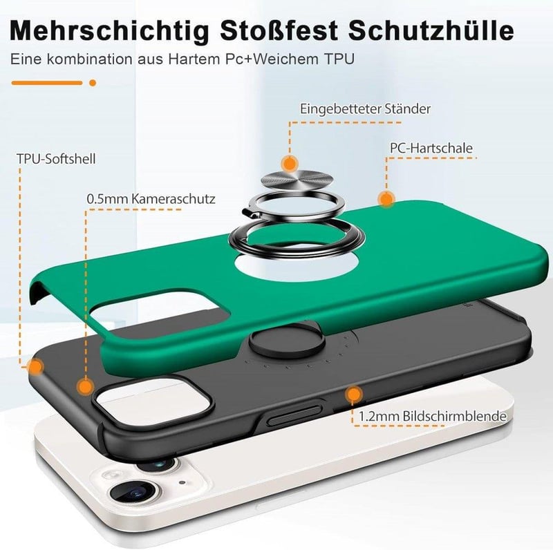 Huawei gyűrűs iPhone 14 tok beépített állvánnyal - zöld