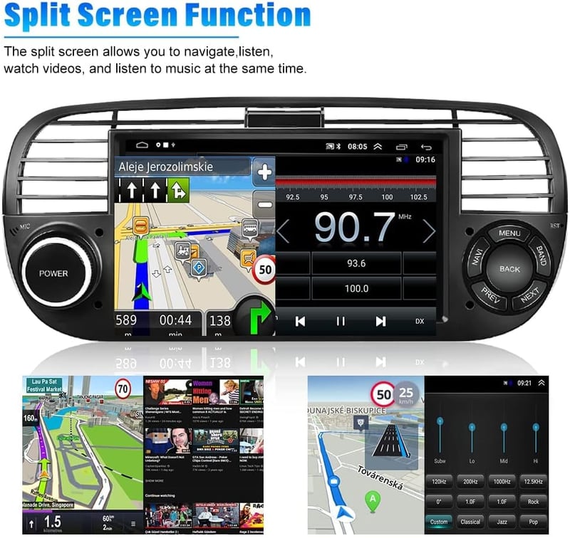 FIAT 500 Android 10.0 Autoradio 7" Érintőképernyővel, Navigációval és Tolatókamerával (2007-2015)