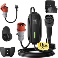 dé Mobile Wallbox 11 kW Elektromos Autó Töltőállomás - 3 Fázisú, 7m Kábel, Állítható Töltőerő, Type 2 Csatlakozó, Kompatibilis Tesla, VW, Au 1
