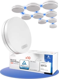 ALPENLUFT 10 db Vezeték Nélküli Füstérzékelő 10 Éves élettartammal- 2in1 Füst- és Hőriasztó, Hálózatba Köthető, Fúrás Nélküli, LED Villogásmentes 1