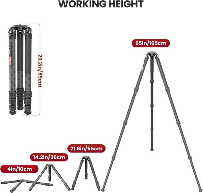 EVUMO Carbon Tripod 165 cm, 40 kg terhelhetőség, fotó és videó állvány