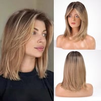 HAIRCUBE Női Paróka 40 cm Ombre Világosbarna Frufruval - Hullámos Szintetikus Paróka Hétköznapi és Cosplay Használatra 1
