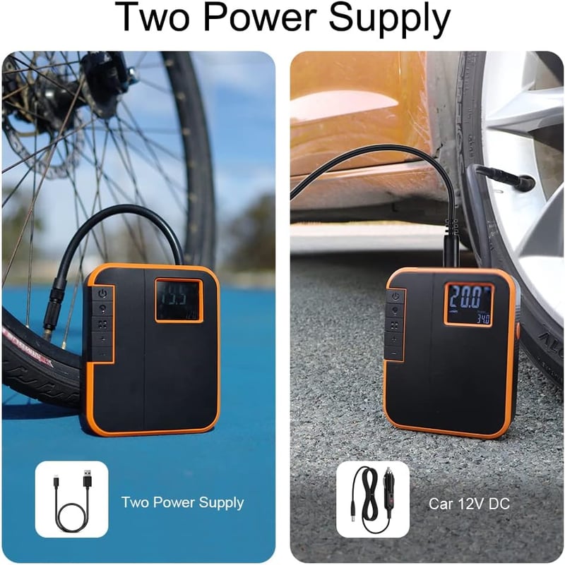 NewoCube DP3 Akkus Kompresszor - 12V Elektromos Pumpa Autóhoz, Biciklihez, Motorhoz (Narancssárga)