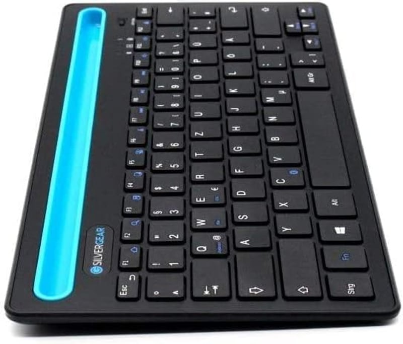 Silvergear vezeték nélküli billentyűzet telefon- és tablettartóval, QWERTZ, fekete