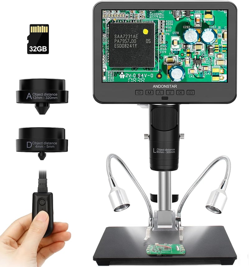 Andonstar AD246-M Digitális Mikroszkóp, 7" LCD 500x Nagyítás, 1080P FHD Videófelvétel, 3 Lencsés Forrasztó Mikroszkóp, Érme ,Biológia