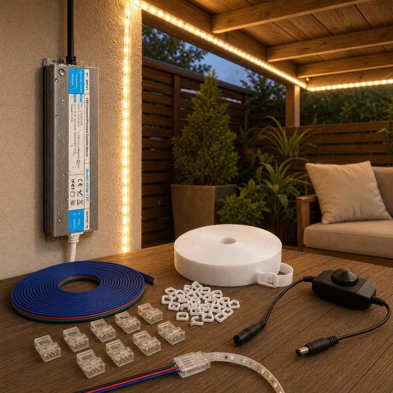 Kit iluminat LED grădină: sursă 12V 36W IP67 + conectori + 50 benzi velcro + variator PWM