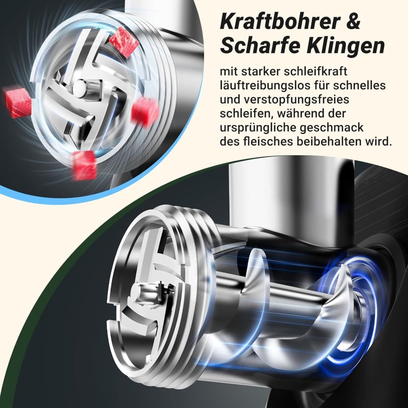 AAOBOSI 4 az 1-ben Elektromos Húsdaráló 2800W - Rozsdamentes Acél Húsőrlő 3 Tárcsával, Kolbásztöltővel, Otthoni Használatra