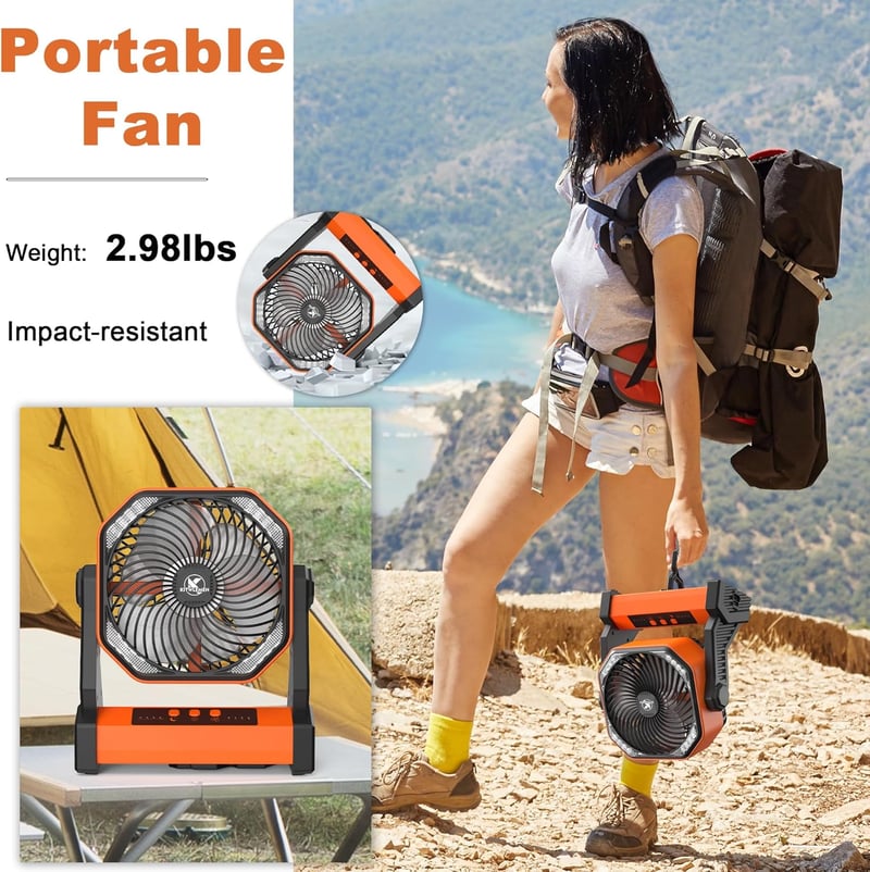 KITWLEMEN LED-es Kemping Ventilátor 20000mAh, 270° Forgatható, 4 Sebességes, USB