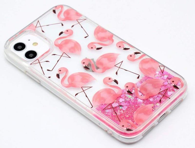 Apple iPhone 11 Rózsaszín Flamingós Csillogó Folyadékos Tok