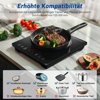 AMZCHEF Egyzónás Indukciós Főzőlap 3500W - Dupla Körös, 9 Fokozatú, Fekete Üvegkerámia, Időzítővel és Túlmelegedés Elleni Védelemmel 8