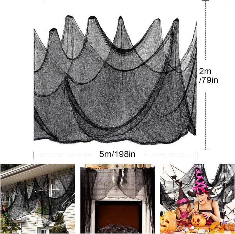 Óriás Fekete Géz Kendő Halloween Kísértetház Dekorációhoz 200x500cm