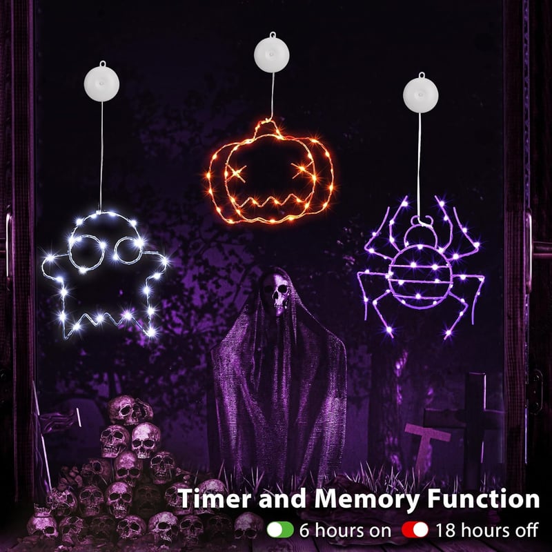 Joomer Halloween LED fényfüzér - Tök, pók, szellem mintás, 3 db-os készlet