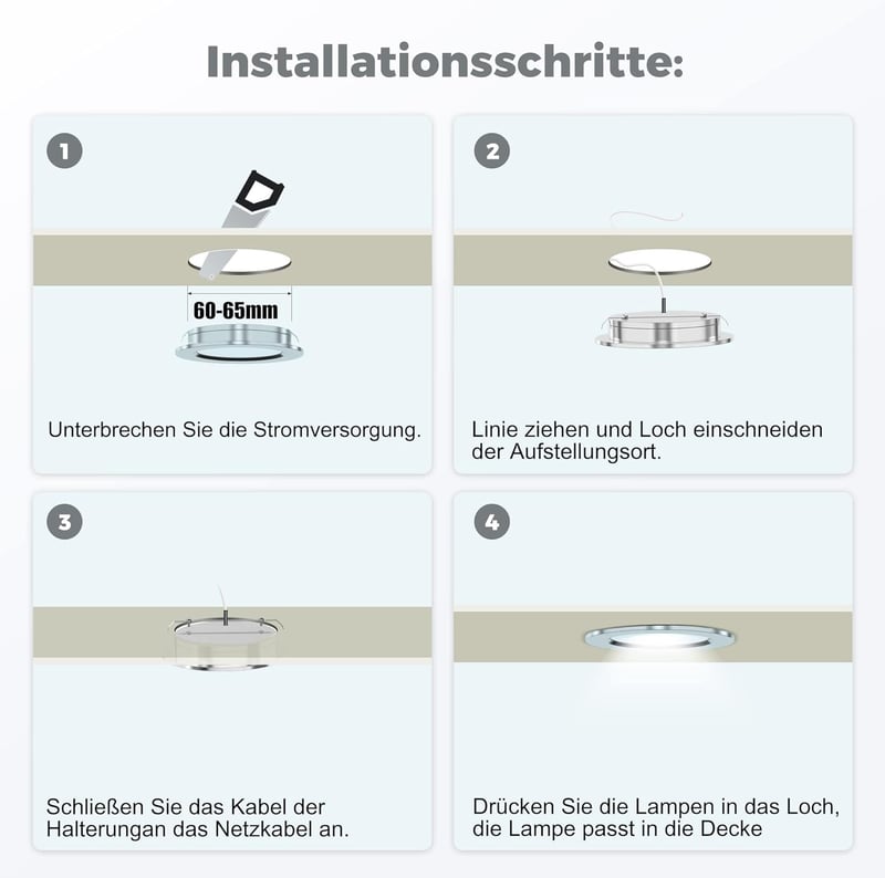 Jeloyutek 12V-os LED süllyesztett spotlámpa, 3W, 4000K, dimmerelhető, lakókocsihoz, 60-65mm, 6db