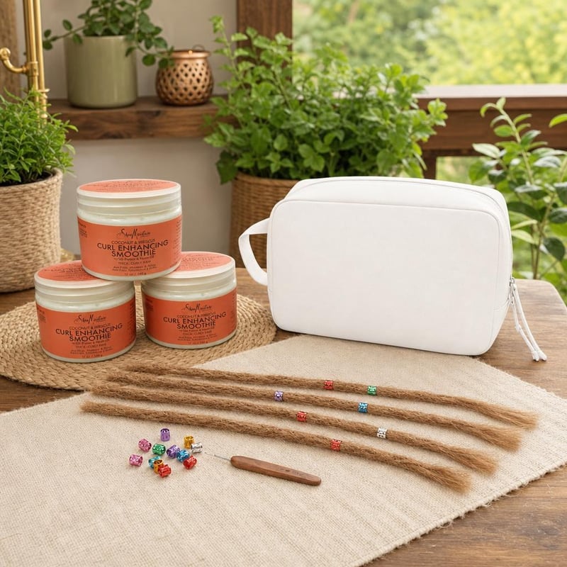 Boho dreadlock set: 5x svijetlosmeđi dreadlocksi + krema za oblikovanje + kozmetička torbica
