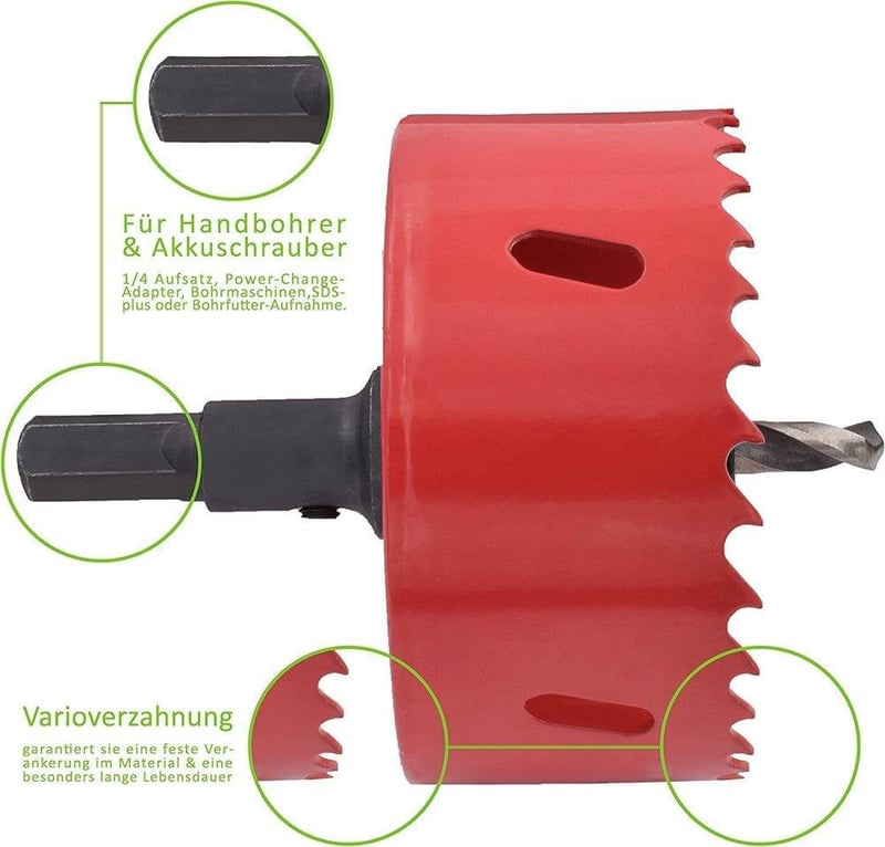 Anladia M42 HSS 140mm-es Piros Fém Lyukfűrész Hexa Tüskével