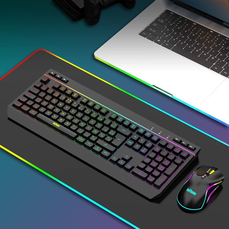 RedThunder K20 Vezeték nélküli billentyűzet és egér szett AZERTY RGB háttérvilágítás 4800 DPI