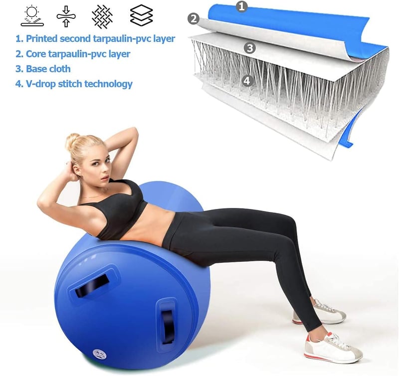 MEKETUM Felfújható Tornaszőnyeg 100x90cm - Gimnasztikai Léghengermatrac Kézenálláshoz, Jógához, Fitneszhez Pumpával - Zöld PVC Légmatrac 