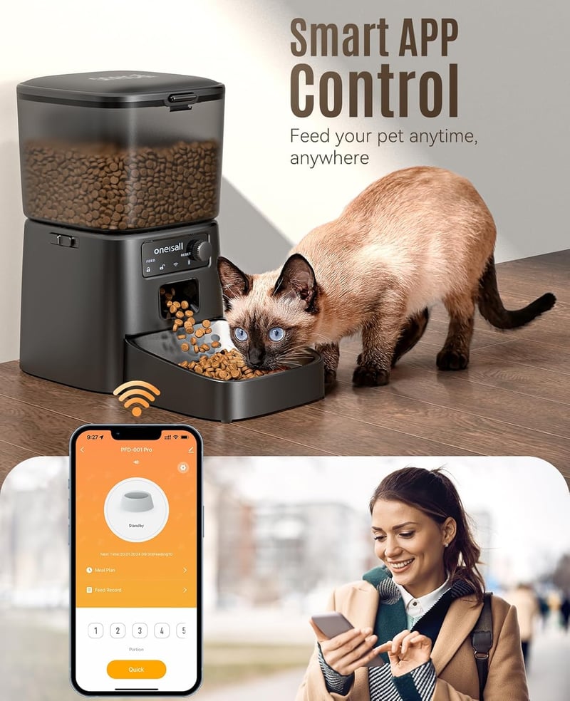 oneisall 3,5L Automata Macskaeledel Adagoló Időzítővel, 1-6 Adag/Nap, Macskák és Kutyák Számára