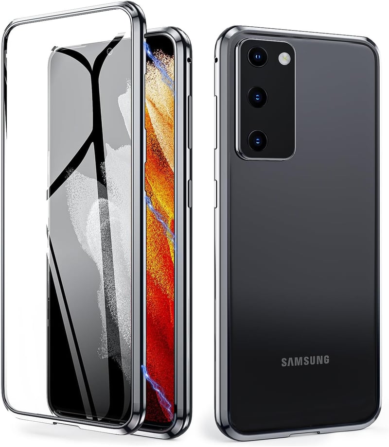 Samsung Galaxy S20 FE IBEX mágneses tok - 360°-ban forgatható, fémkeretes ütésálló védőtok dupla üveggel