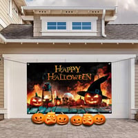 AEESRRU Halloween Dekorációs Molinó - Tök és Szellem Mintás Ajtódísz, Narancssárga-Fekete Háttér, Beltéri-Kültéri Horrordekoráció (180 x 110 7