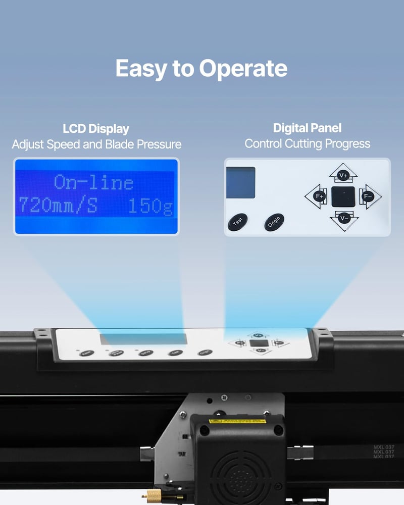 VEVOR Vinyl Vágógép 720mm Adagolási Szélességgel, 800mm/s Sebességű Fóliavágó Plotter, 3mm Vágási Vastagság, Signcut & Signmaster Szoftverre