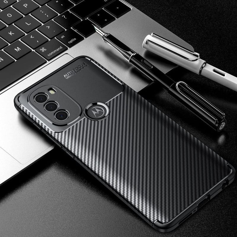 Motorola G71 5G szénszálas, ütésálló tok - koromfekete