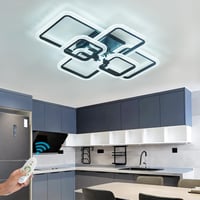 HiHiHomy LED Mennyezeti Lámpa - 6 Négyzetes Keret, Távirányítós, Szabályozható Fényerő, 3000K-6500K, Fekete, Modern Kristály Dizájn, 3000 Lu 1