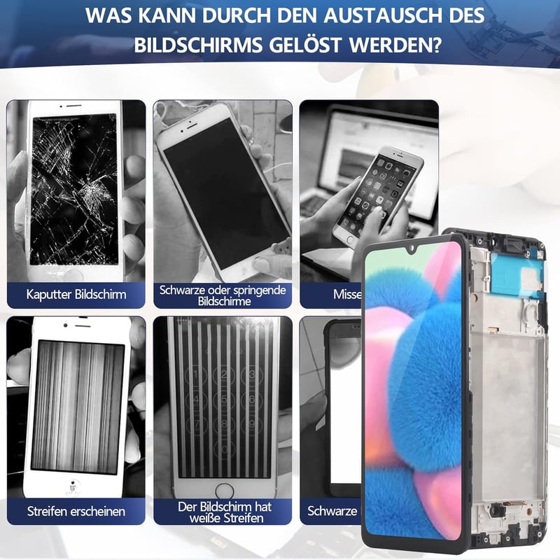 RongZy Samsung Galaxy A32 4G LCD Kijelző Csere Érintőképernyővel - Kompatibilis A325F/DS/A325M/A325N Modellekkel, Kerettel, Szerszámokkal
