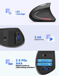 TeckNet Vertikális Ergonomikus Vezeték Nélküli Egér 2.4G - Csuklófájdalom Megelőzésére, 6 Gombos, 3 DPI Fokozat, 50 Láb Hatótáv 6