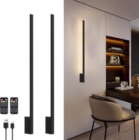Klighten Akkumulátoros Fali Lámpa 2db - 10000 mAh Tölthető, Távirányítós, Fényerőszabályozós, 100 cm, 6W, 3000K-6000K, Fekete, Nappali Világ 1