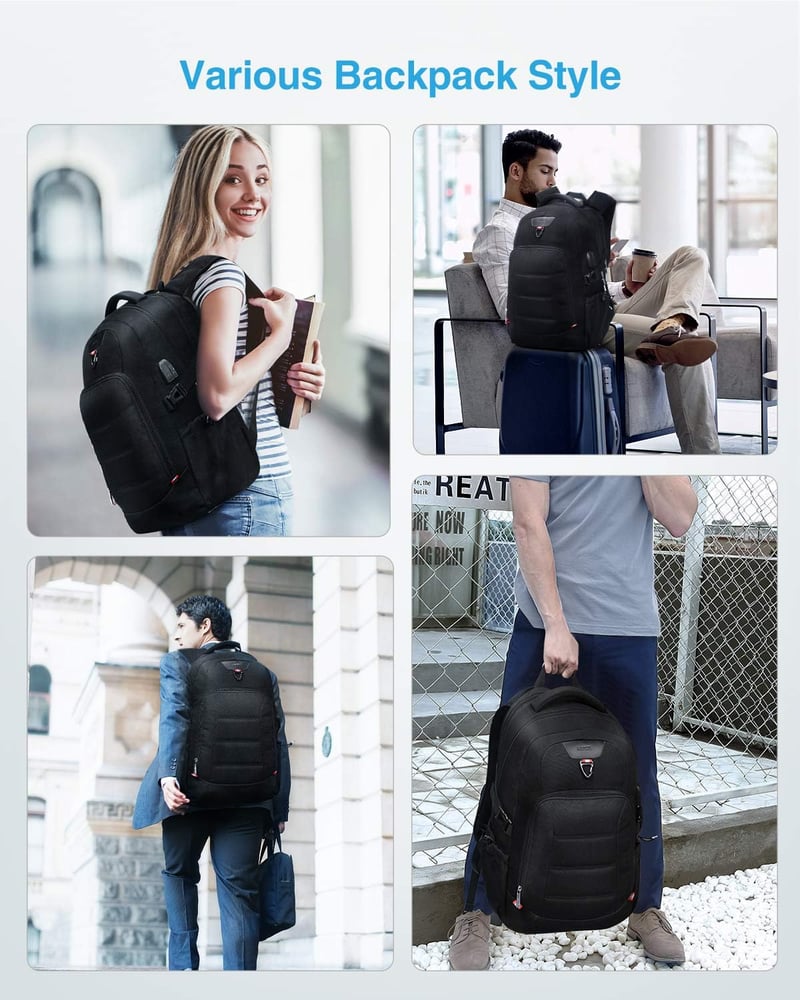HOMIEE 17,3" Lopásbiztos Vízálló Laptop Hátizsák USB Töltőporttal, Fekete