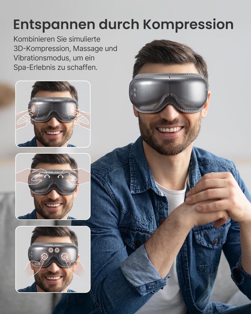 RENPHO Eyeris 1 Szemmaszírozó Készülék Melegítéssel, Vibrációval és Bluetooth Zenével - Enyhíti a Szemfáradtságot, Javítja az Alvásminőséget