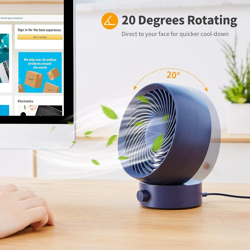 SmartDevil Asztali USB Ventilátor - Hordozható Mini Ventilátor Fokozatmentes Sebességszabályzóval, 20° Állítható, Csendes Működés, Irodába, 