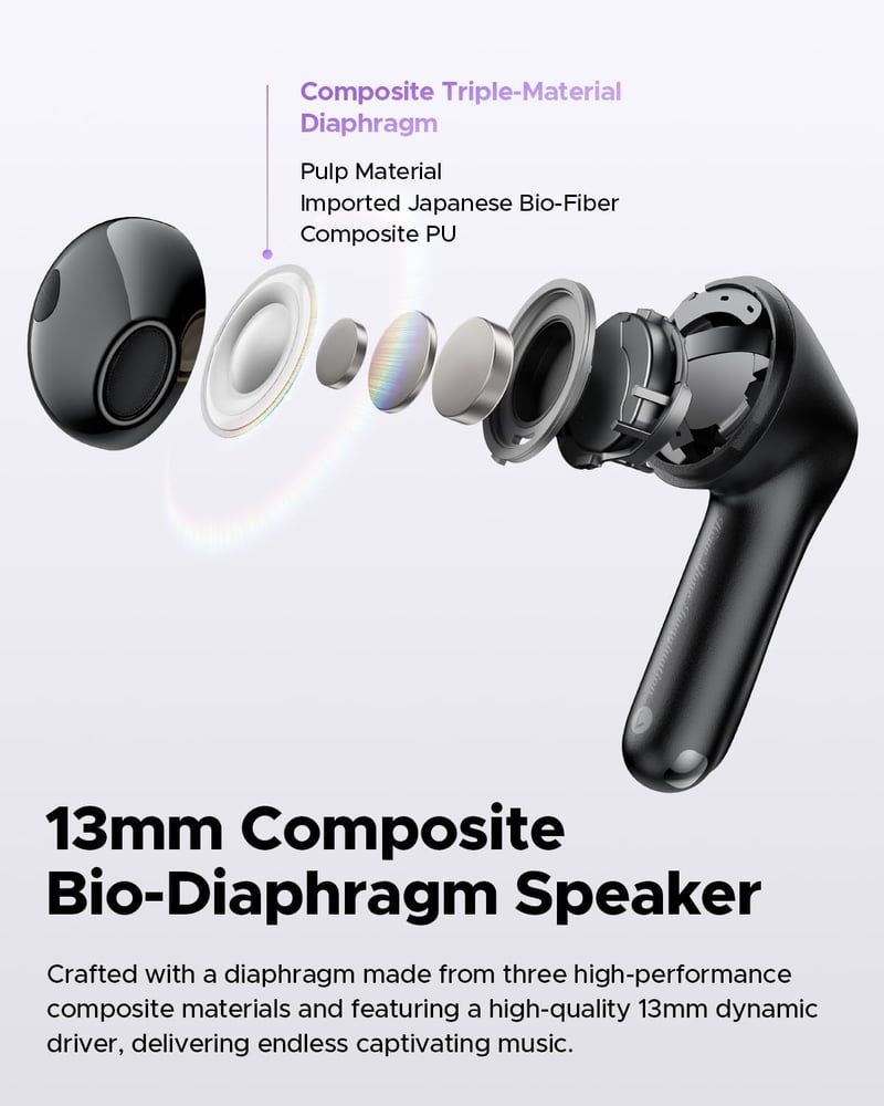 SoundPEATS Air5 Bluetooth Fülhallgató, Hi-Res/aptX Adaptive Veszteségmentes Hang, 13mm Meghajtó, 30 Órás Üzemidő, Adaptív Zajszűrés, Fekete