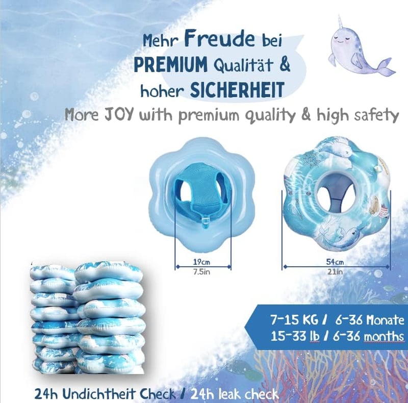 EDWEKIN® Állítható Bébi Úszógumi - Biztonságos Úszássegítő 6 Hónapos-3 Éves Gyerekeknek