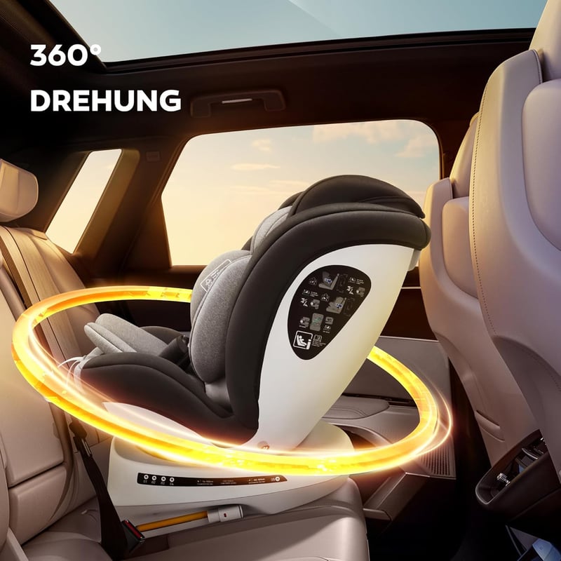 Miophy I-Size 360° Forgatható Gyerekülés, 0-12 Éves Korig, 40-150 cm, Isofix Rendszerrel, 5-Pontos Biztonsági Övvel, Sötétszürke - I-dark grey